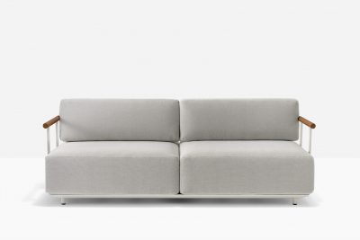 Диван двухместный с подлокотниками PEDRALI Arki-Sofa сталь, алюминий, тик, ткань белый, серый Фото 5