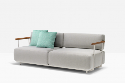 Диван двухместный с подлокотниками PEDRALI Arki-Sofa сталь, алюминий, тик, ткань белый, серый Фото 9