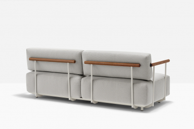 Диван двухместный с подлокотниками PEDRALI Arki-Sofa сталь, алюминий, тик, ткань белый, серый Фото 6
