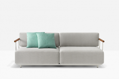 Диван двухместный с подлокотниками PEDRALI Arki-Sofa сталь, алюминий, тик, ткань белый, серый Фото 8