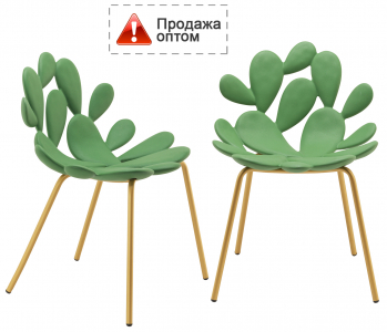 Комплект пластиковых стульев Qeeboo Filicudi Set 2 металл, полиэтилен латунь, зеленый Фото 1