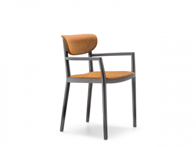 Кресло деревянное с мягкой обивкой PEDRALI Tivoli ясень, ткань черный ясень, оранжевый Фото 4