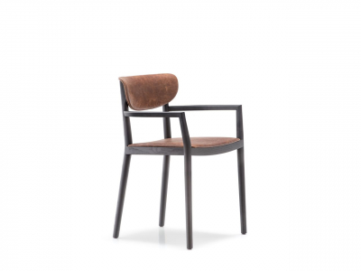 Кресло деревянное с мягкой обивкой PEDRALI Tivoli ясень, ткань черный ясень, оранжевый Фото 11