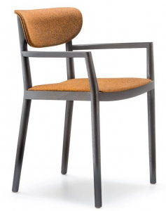 Кресло деревянное с мягкой обивкой PEDRALI Tivoli ясень, ткань черный ясень, оранжевый Фото 1