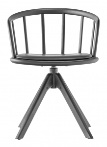 Кресло деревянное вращающееся с обивкой PEDRALI Nym ясень, кожа черный ясень, черный Фото 1