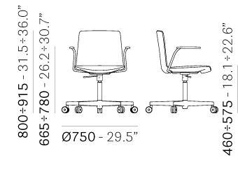 Кресло офисное на колесах PEDRALI Noa алюминий, поликарбонат, ткань черный, серый Фото 2