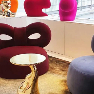 Кресло лаунж с обивкой Qeeboo Ribbon сталь, полиуретан, ткань бордовый Фото 5