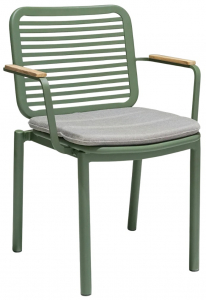 Кресло металлическое с подушкой Tagliamento Armona алюминий, тик, акрил зеленый, светло-серый Фото 1