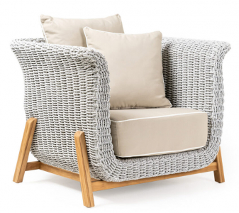 Кресло плетеное с подушками RosaDesign Zante тик, алюминий, роуп, ткань натуральный, белый, серый Фото 1