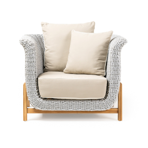 Комплект плетеной лаунж мебели RosaDesign Zante тик, алюминий, роуп, ткань натуральный, белый, серый Фото 4