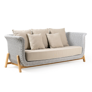 Комплект плетеной лаунж мебели RosaDesign Zante тик, алюминий, роуп, ткань натуральный, белый, серый Фото 6