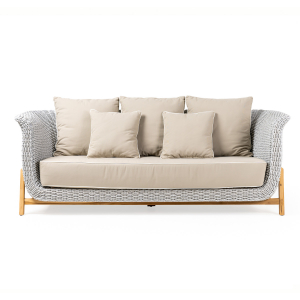 Комплект плетеной лаунж мебели RosaDesign Zante тик, алюминий, роуп, ткань натуральный, белый, серый Фото 8