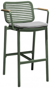 Кресло барное с подушкой Tagliamento Armona алюминий, тик, акрил зеленый, светло-серый Фото 1