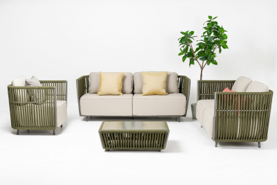 Кресло плетеное с подушками RosaDesign Gilda алюминий, роуп, ткань антрацит, зеленый, серый Фото 4