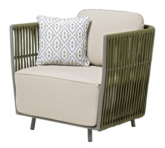 Кресло плетеное с подушками RosaDesign Gilda алюминий, роуп, ткань антрацит, зеленый, серый Фото 1