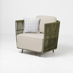Комплект плетеной лаунж мебели RosaDesign Gilda алюминий, роуп, закаленное стекло, ткань антрацит, зеленый, серый Фото 5