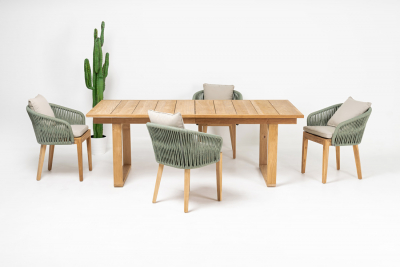 Комплект обеденной мебели RosaDesign Dakota тик, алюминий, роуп, ткань натуральный, пустынный микс, серебристая тортора Фото 4