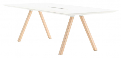 Стол с каналом для протяжки проводов PEDRALI Arki-Table CC Wood дуб, алюминий, компакт-ламинат HPL беленый дуб, белый Фото 1