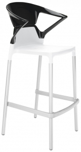 Кресло пластиковое барное PAPATYA Ego-K Bar алюминий, стеклопластик, поликарбонат сатинированный алюминий, белый, черный Фото 1