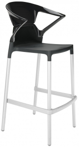 Кресло пластиковое барное PAPATYA Ego-K Bar алюминий, стеклопластик, поликарбонат сатинированный алюминий, черный матовый Фото 1