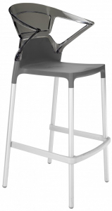Кресло пластиковое барное PAPATYA Ego-K Bar алюминий, стеклопластик, поликарбонат сатинированный алюминий, антрацит матовый, дымчатый Фото 1