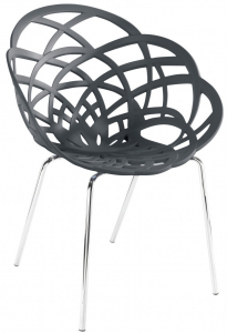 Кресло пластиковое PAPATYA Flora-ML сталь, поликарбонат хромированный, антрацит матовый Фото 1