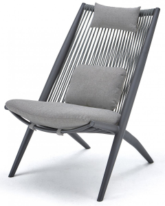 Кресло-шезлонг плетеное с подушкой Grattoni Bahza алюминий, роуп, олефин антрацит, темно-серый, серый Фото 1