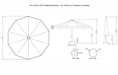 Зонт профессиональный THEUMBRELA SEMSIYE EVI Lux Telescopic алюминий, олефин Фото 2