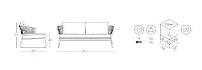 Диван плетеный с подушками Scab Design Lisa Sofa Filo сталь, морской канат, ткань sunbrella антрацит, желтый Фото 2