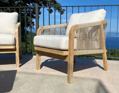 Кресло деревянное с подушками Tagliamento Ravona KD акация, роуп, олефин натуральный, бежевый Фото 29