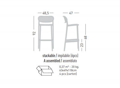 Стул пластиковый полубарный Gaber Nuta Stool 68 технополимер бордовый Фото 2