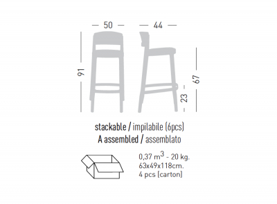 Стул пластиковый полубарный Gaber Abuela Stool 67 технополимер черный Фото 2