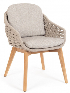 Кресло плетеное с подушками Garden Relax Tamires тик, алюминий, роуп, олефин натуральный, бежевый, серый Фото 1