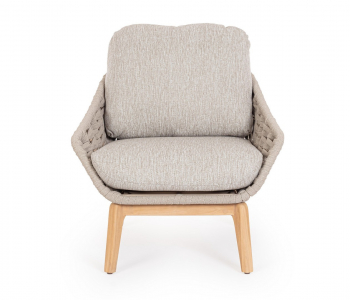 Лаунж-кресло плетеное с подушками Garden Relax Tamires тик, алюминий, роуп, олефин натуральный, бежевый, серый Фото 2
