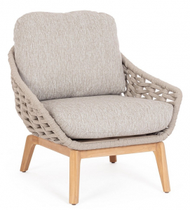 Лаунж-кресло плетеное с подушками Garden Relax Tamires тик, алюминий, роуп, олефин натуральный, бежевый, серый Фото 1