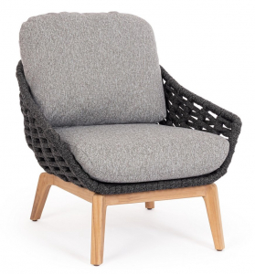 Лаунж-кресло плетеное с подушками Garden Relax Tamires тик, алюминий, роуп, олефин натуральный, антрацит, серый Фото 1