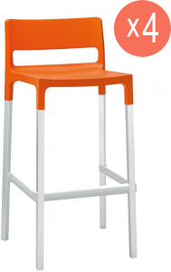 Комплект пластиковых барных стульев Scab Design Divo Set 4 анодированный алюминий, стеклопластик оранжевый Фото 1