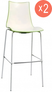 Комплект пластиковых барных стульев Scab Design Zebra Bicolore Set 2 сталь, полимер хром, белый, зеленый Фото 1