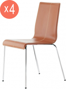 Комплект офисных стульев PEDRALI Kuadra Set 4 сталь, искусственная кожа темно-рыжий Фото 1