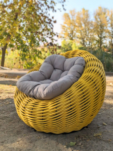 Кресло плетеное с подушкой DW Nest сталь, искусственный ротанг, полиэстер белый Фото 3