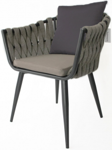 Кресло плетеное с подушками Tagliamento Verona алюминий, роуп, акрил антрацит, темно-серый, темно-коричневый Фото 1