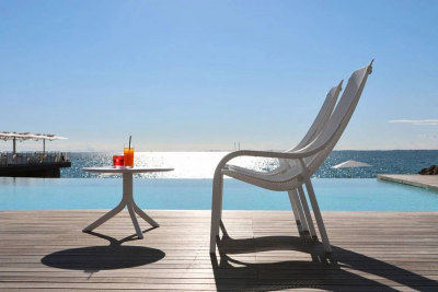 Лаунж-кресло пластиковое с подушкой Nardi Net Lounge стеклопластик, Sunbrella белый, серый Фото 9