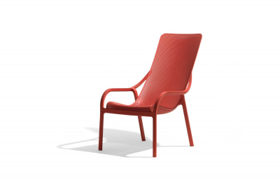 Лаунж-кресло пластиковое с подушкой Nardi Net Lounge стеклопластик, Sunbrella коралловый, серый Фото 18