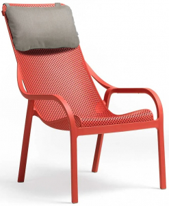 Лаунж-кресло пластиковое с подушкой Nardi Net Lounge стеклопластик, Sunbrella коралловый, серый Фото 1