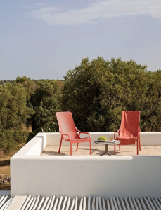 Лаунж-кресло пластиковое с подушкой Nardi Net Lounge стеклопластик, Sunbrella коралловый, серый Фото 9