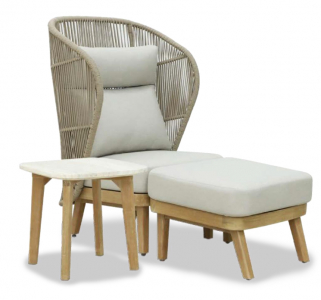 Лаунж-кресло плетеное с высокой спинкой и пуфом Tagliamento Mali эвкалипт, алюминий, роуп, полиэстер натуральный Фото 8