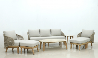 Комплект деревянной мебели Tagliamento Mali эвкалипт, алюминий, роуп, ткань натуральный Фото 16