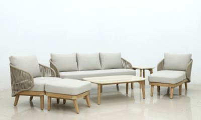Комплект деревянной мебели Tagliamento Mali эвкалипт, алюминий, роуп, ткань натуральный Фото 14