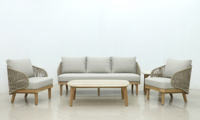 Комплект деревянной мебели Tagliamento Mali эвкалипт, алюминий, роуп, ткань натуральный Фото 10