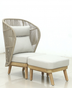 Лаунж-кресло плетеное с высокой спинкой и пуфом Tagliamento Mali эвкалипт, алюминий, роуп, полиэстер натуральный Фото 9